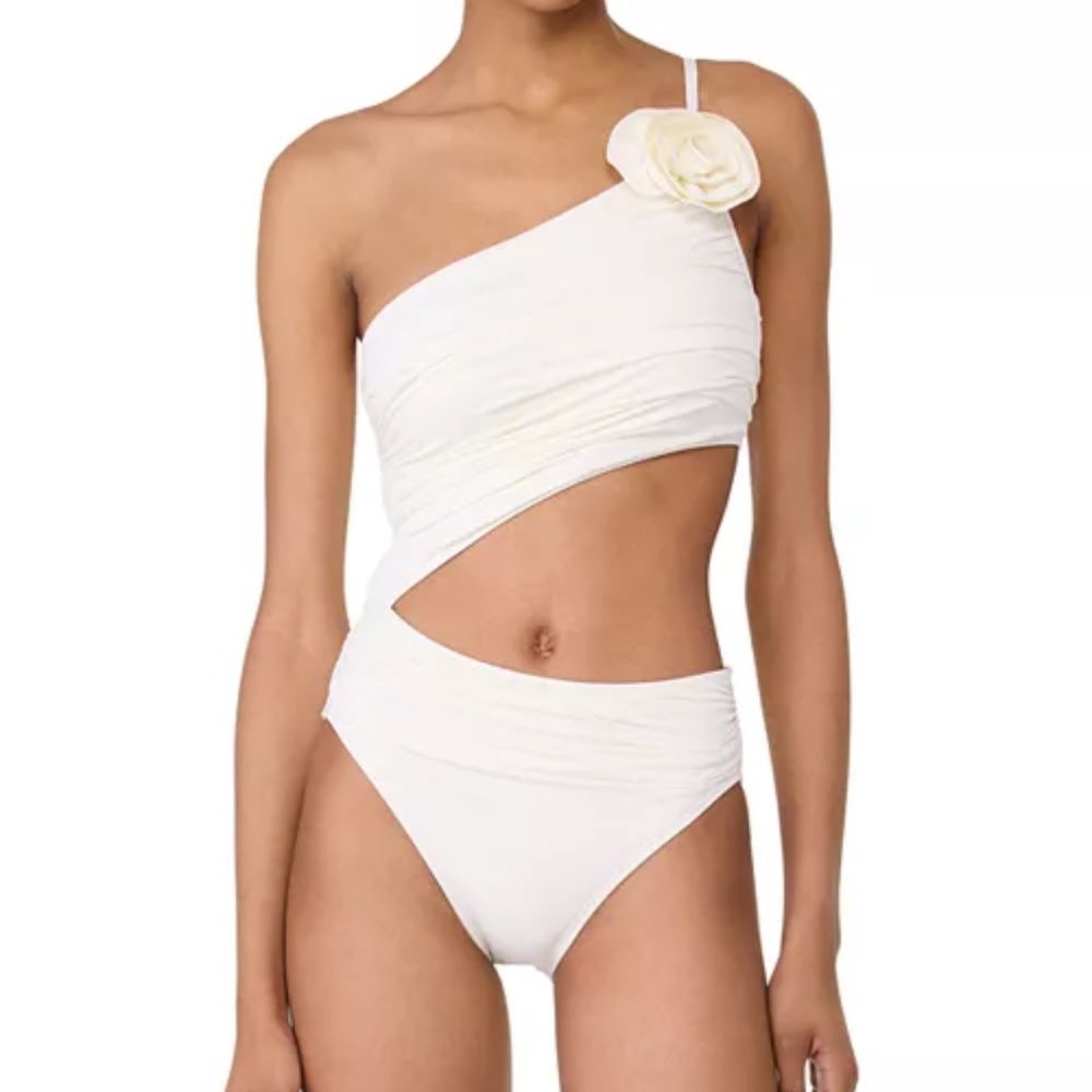 kate spade new york One Shoulder Rosette One Piece Swimsuit